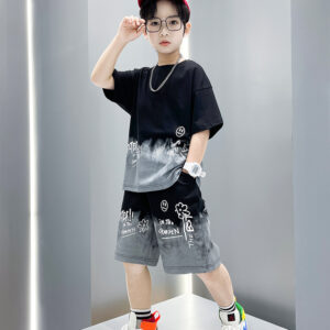 Boys' Suit New Summer Medium And Large Children Boys' Short Sleeve Sports Trendy Internet Celebrity Fashion Brand